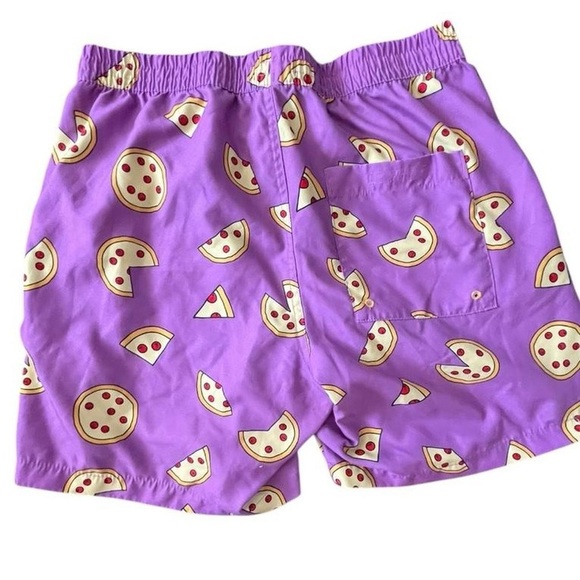 Purple pizza print swim trunks with 3 pockets & secure key loop in back pocket - Picture 3 of 6